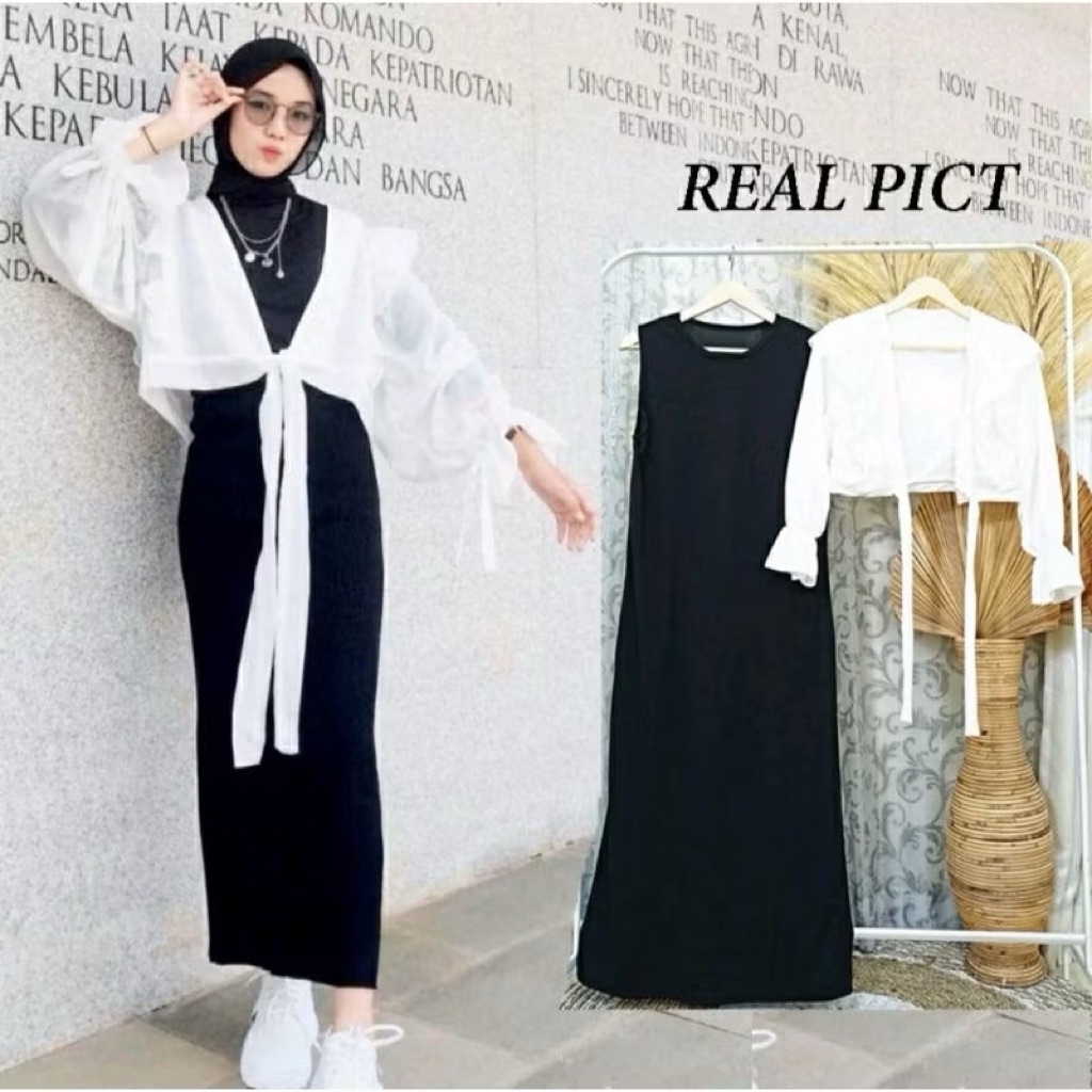 Serayu Dress 2in1 Set Rompi Outer Rubiya Putih Gamis Maxy Wanita