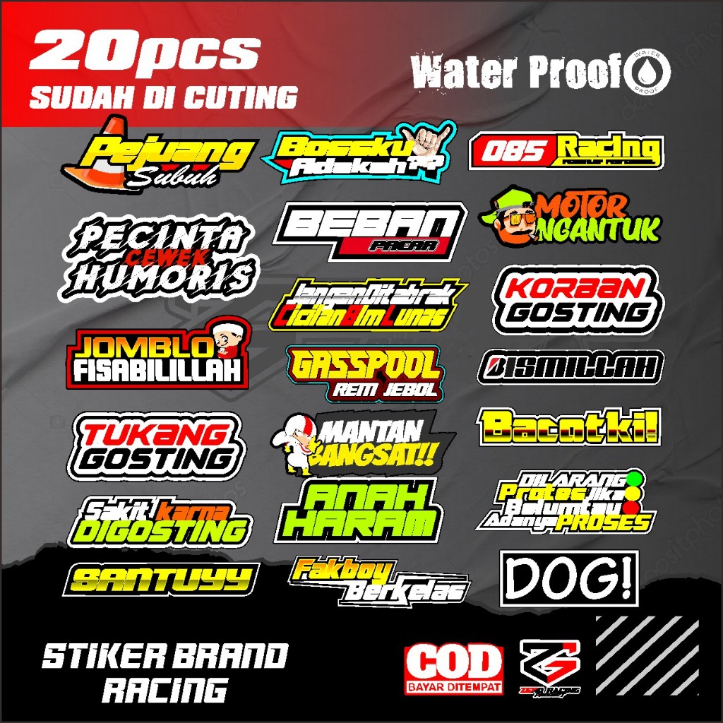 

STIKER PACK BRAND RACING PEJUANG SUBUH DRAGG JOKI BAHAN ANTI AIR ANTI LUNTUR