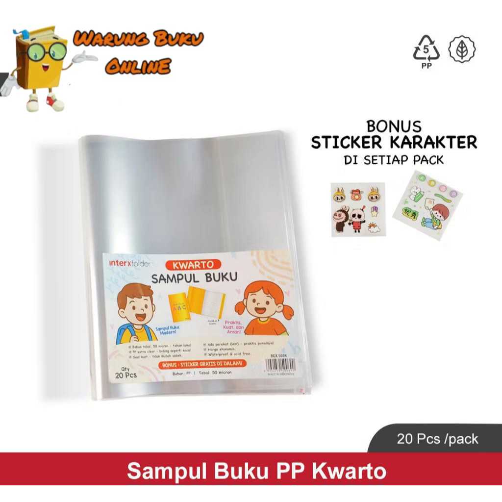 

SAMPUL BUKU INTERX BENING PP KWARTO / SAMPUL BUKU INTERX MIKA BENING TEBAL 50 MICRON - 1 PAK ISI 20 LEMBAR