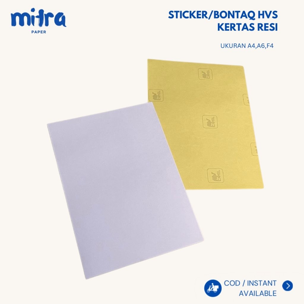 

Sticker Kertas Sticker HVS A4, F4, A6 - 1 pak isi 50 lembar / kertas sticker HVS / Bontag HVS / Kertas Sticker Tidak Kilap Tidak Licin