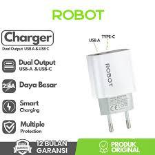 ROBOT RT-K8 Plus Eceran Charger 2,4A Dual Port Type C & Usb batok charger robot kepala ces hp robot 