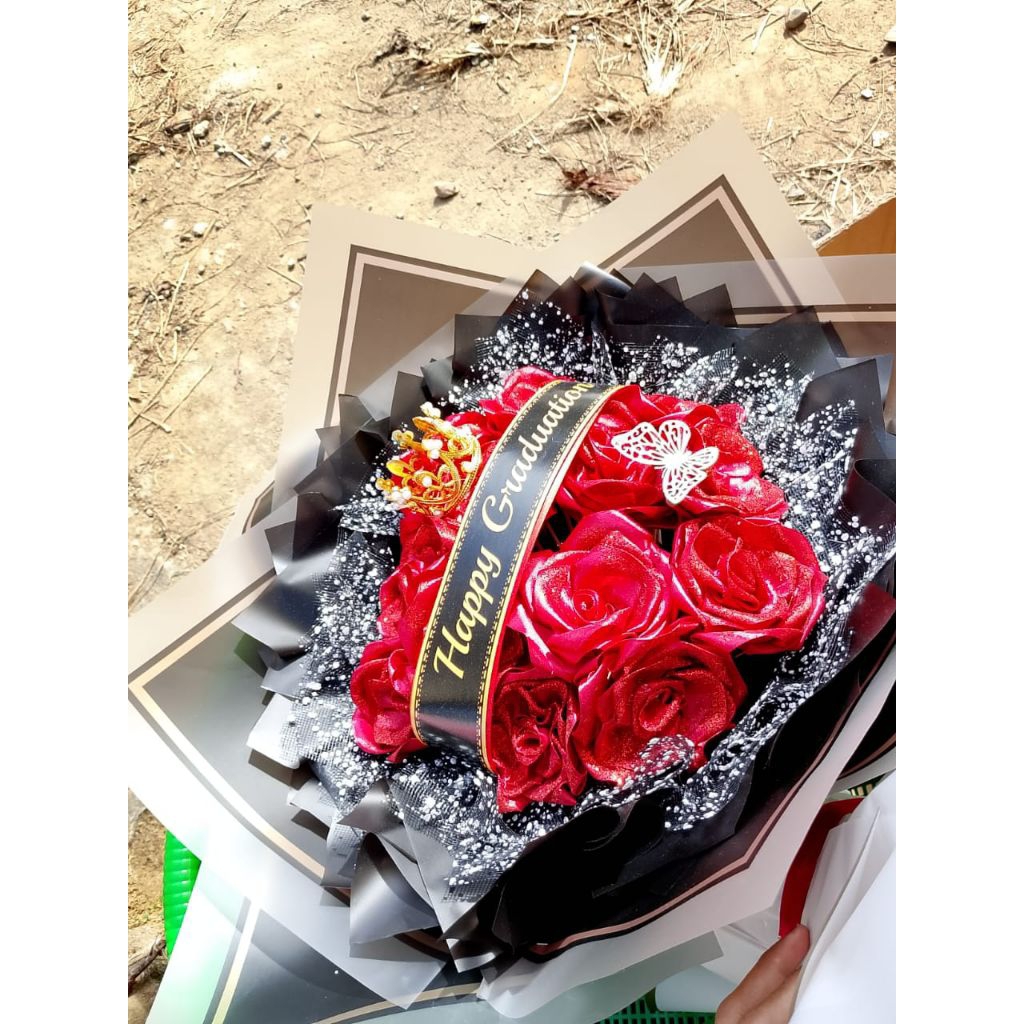 

round Bouqet flower satin mahkota termurah