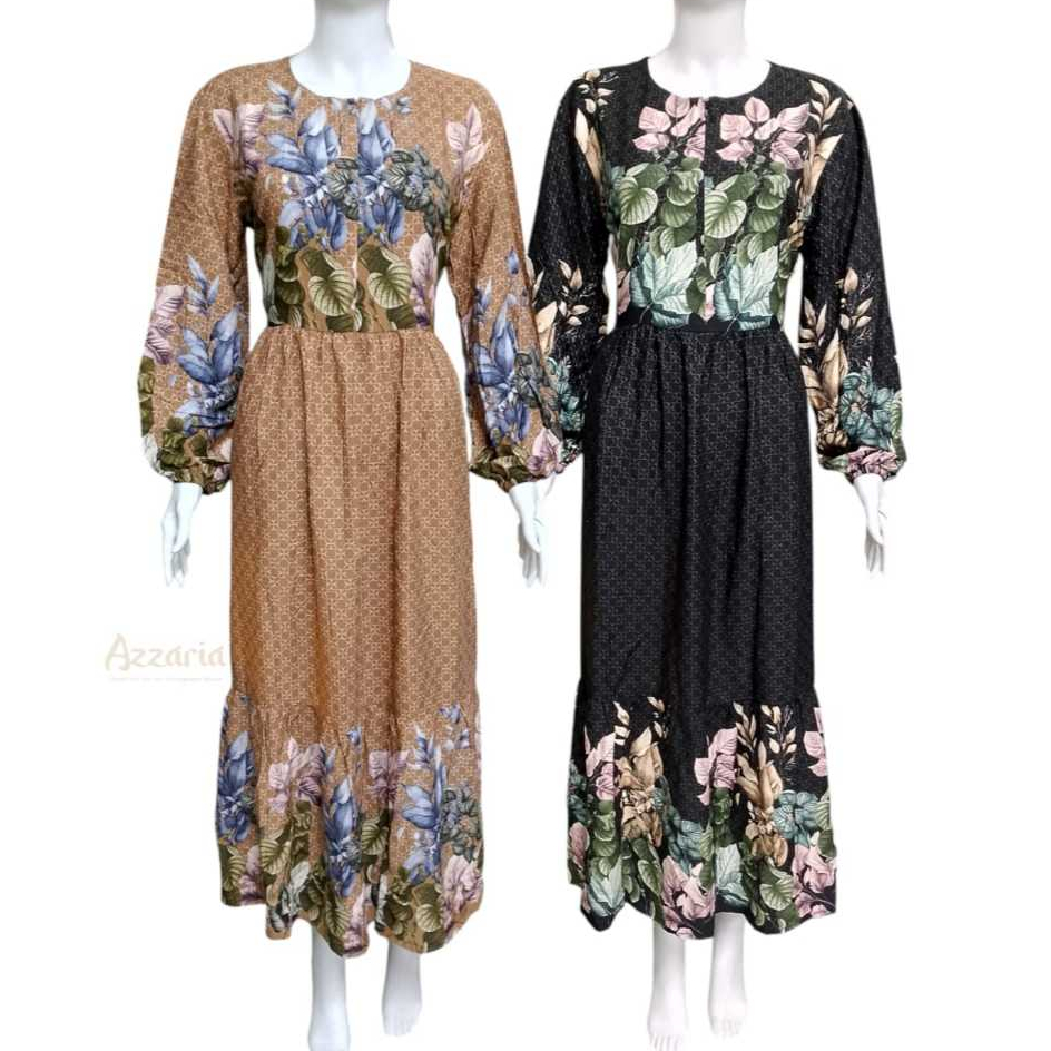 MENARIO GAMIS Leaf Dress Rayon Premium Casual Formal Busui Friendly All Size