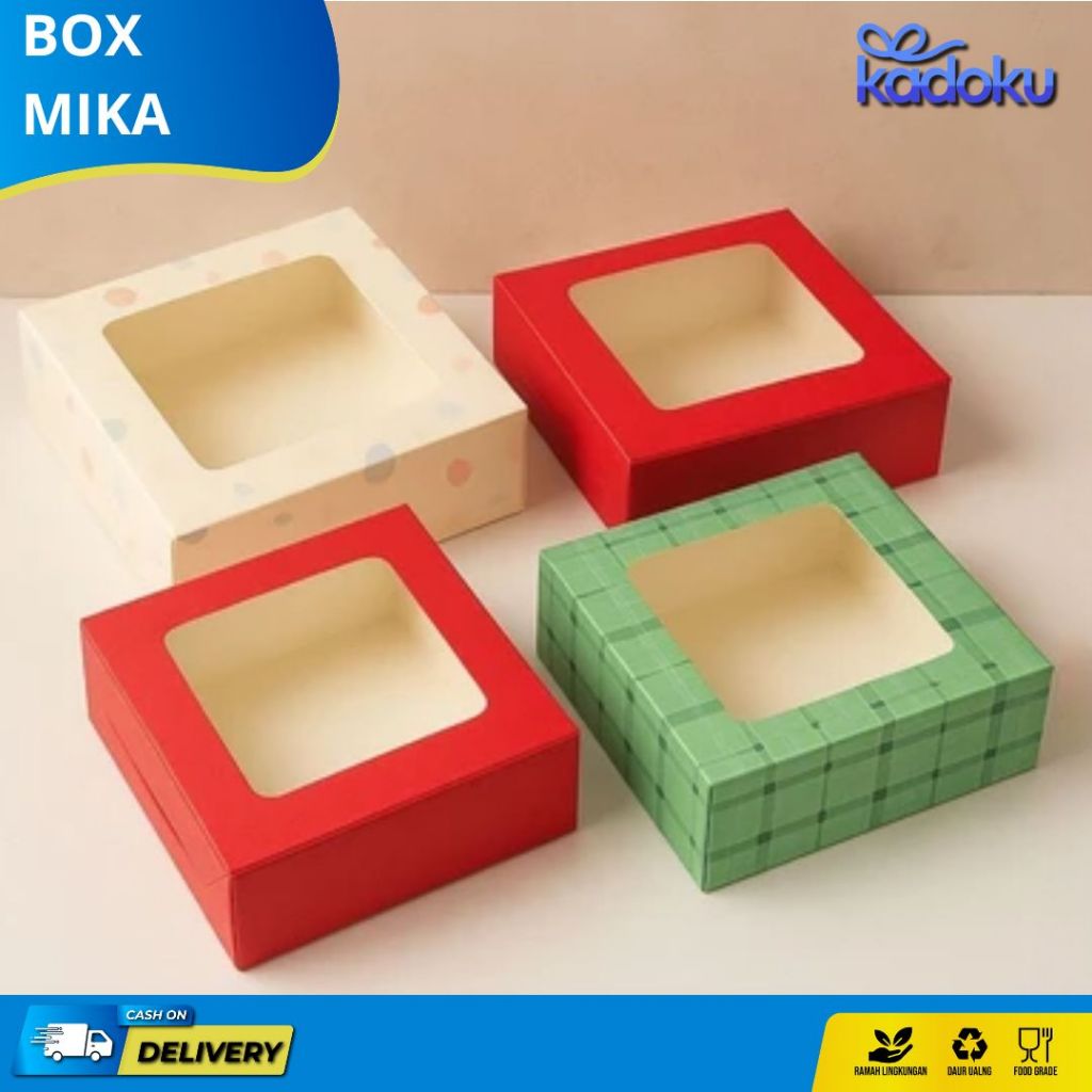 

Box Mika / Box Nasi Mika / Box Ivory Putih Laminasi Jendela Untuk Kotak Brownies Kue Roti Snack Cake