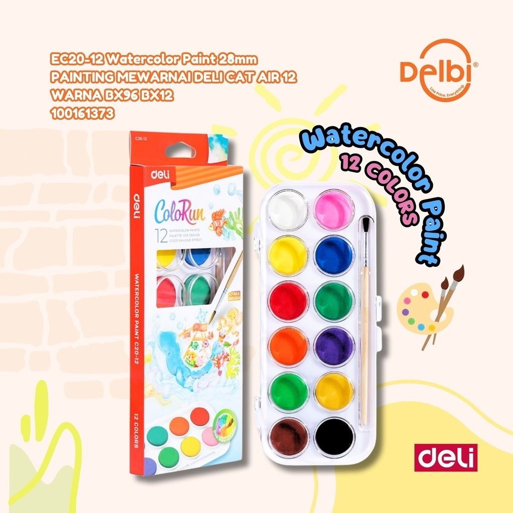 

EC20-12 Watercolor Paint 28mm PAINTING MEWARNAI DELI CAT AIR 12 WARNA BX96 BX12