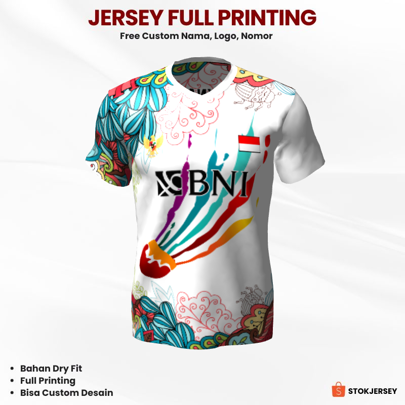 Kaos Jersey Badminton Putih Motif Batik 89 - Jersey Olahraga Custom