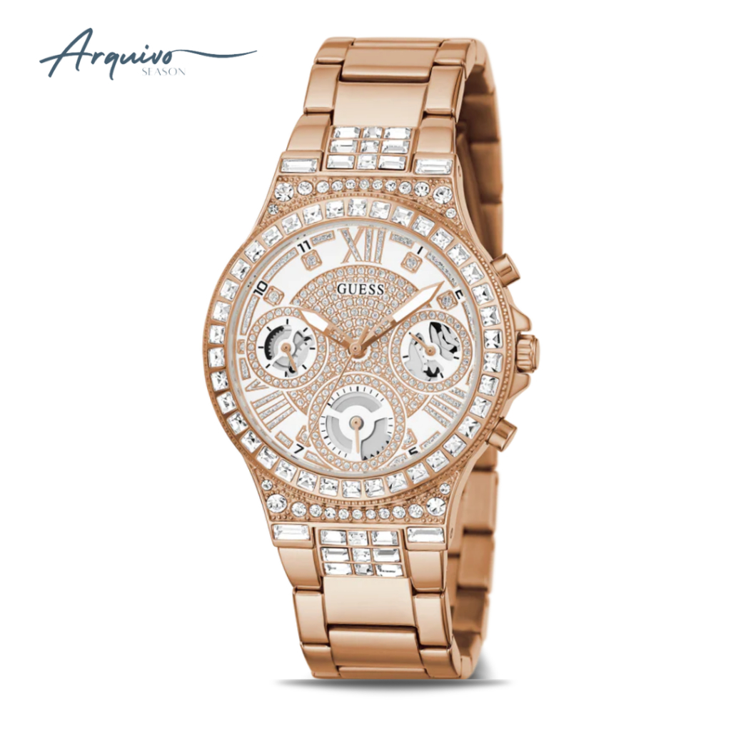 Jam Tangan Wanita Guess Rantai Analog Rosegold Stainless Steel Mewah Original GW0320L3