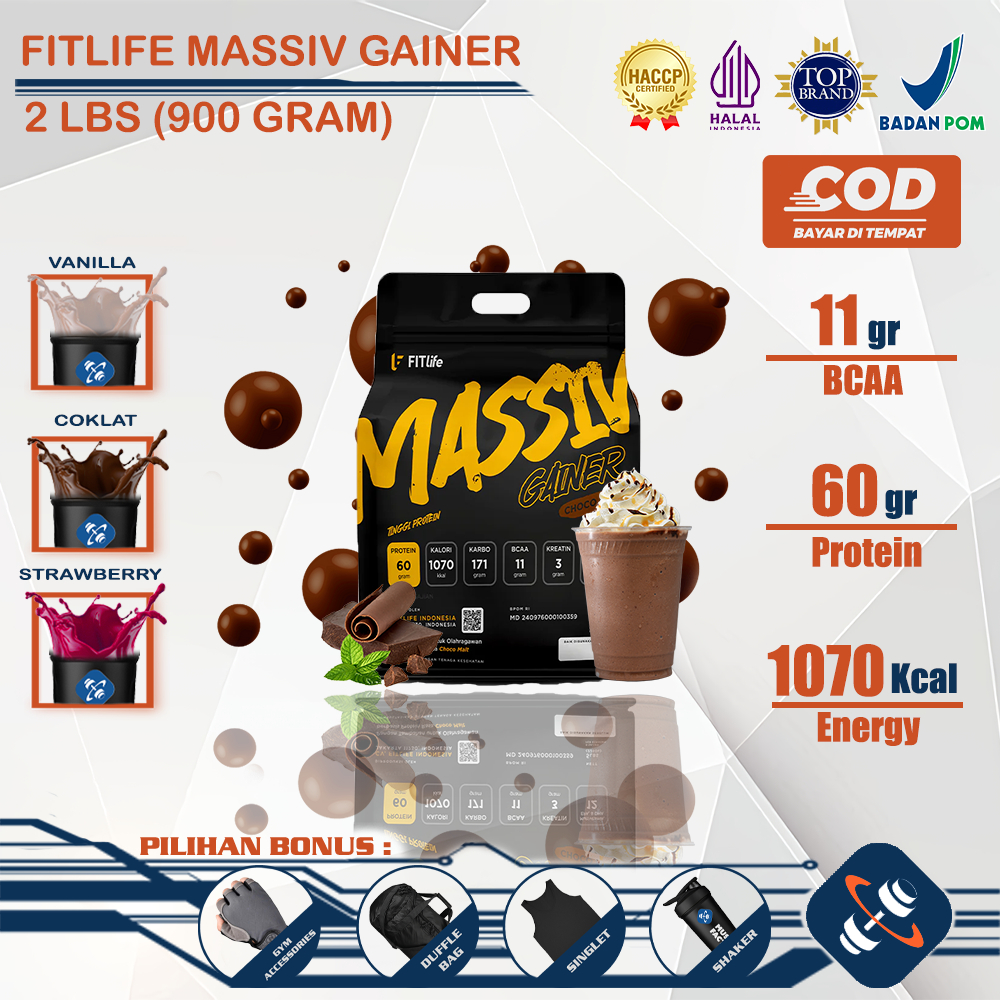 FITLIFE Massiv Gainer 2 Lbs - Susu Whey Protein Penambah Berat Badan Massa Otot Pria Wanita Weight G