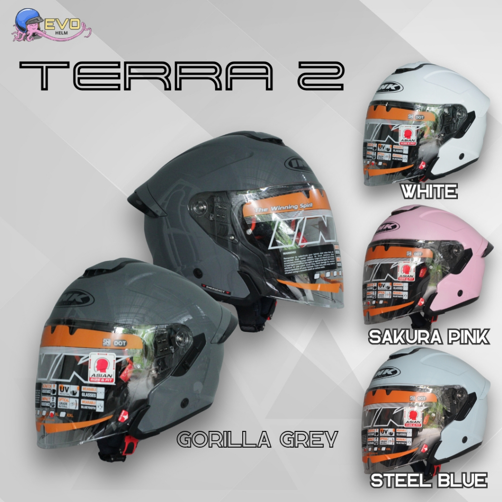 HELM INK TERRA 2 SOLID HALF FACE PRIA & WANITA DEWASA KEREN ORIGINAL SUPPORT INTERCOM & KACA MATA