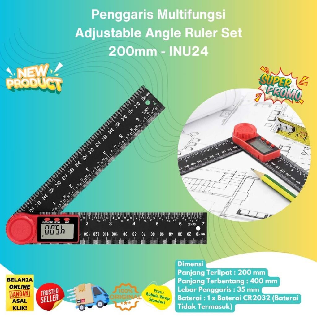 

Penggaris Multifungsi Adjustable Angle Ruler Set INU24 200mm Siku Fleksible
