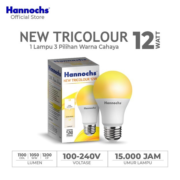 Hannochs Lampu Bohlam LED New Tricolour 12W - 1 Lampu 3 Warna Cahaya / Bohlam 3 Warna Hannochs New T