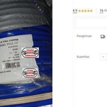 

Kabel Las 25mm WIPRO Full Tembaga CU Copper 25 mm Biru Welding Cable