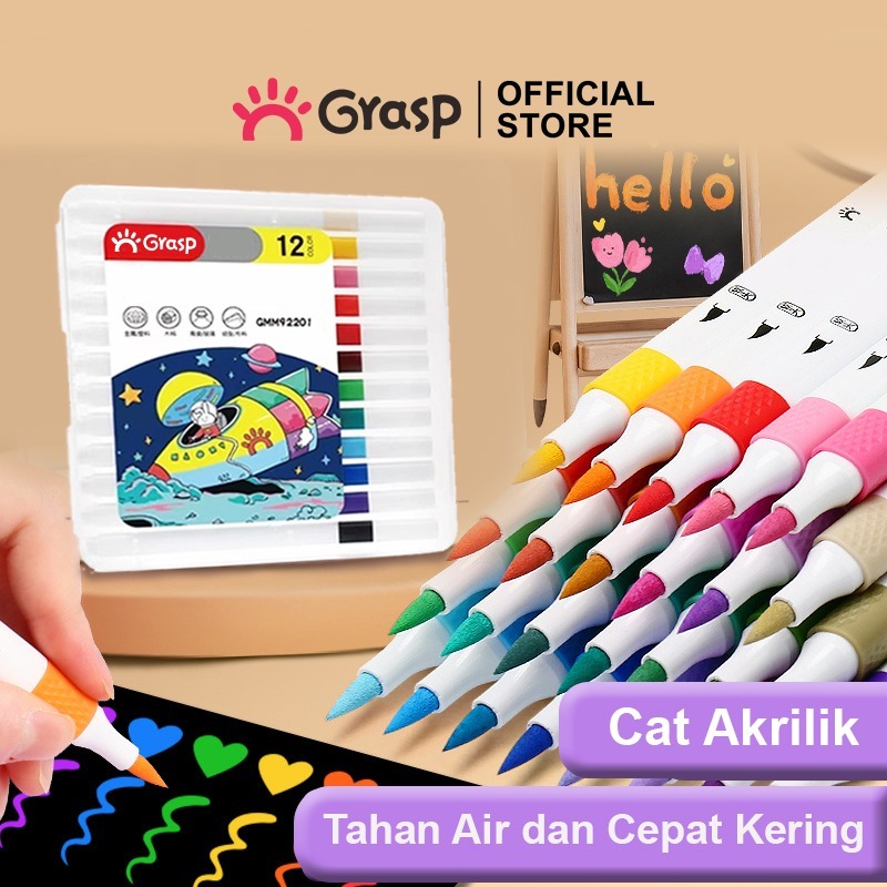 

GRASP Set Marker Acrylic Warna 12/24/36/48 Pena Kuas Brush Sketsa MW002