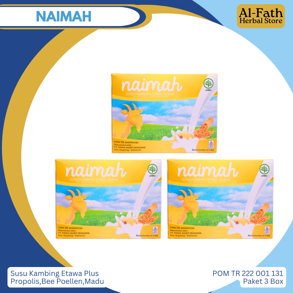 

Paket 3 Box Susu Kambing Etawa Bubuk Propolis Naimah Bubuk Asli Original Naima