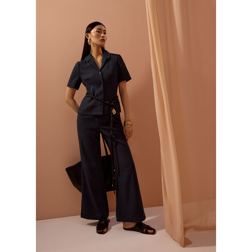 Love Bonito - Celana Panjang Wanita - Leggy™ Pvara Textured Flare Pants - Midnight Blue