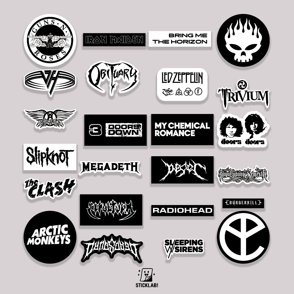 

Sticker Pack ROCK BAND VOL 07 Aesthetic Vynil Potongan KissCut Tumblr Helm Laptop BLACK & WHITE