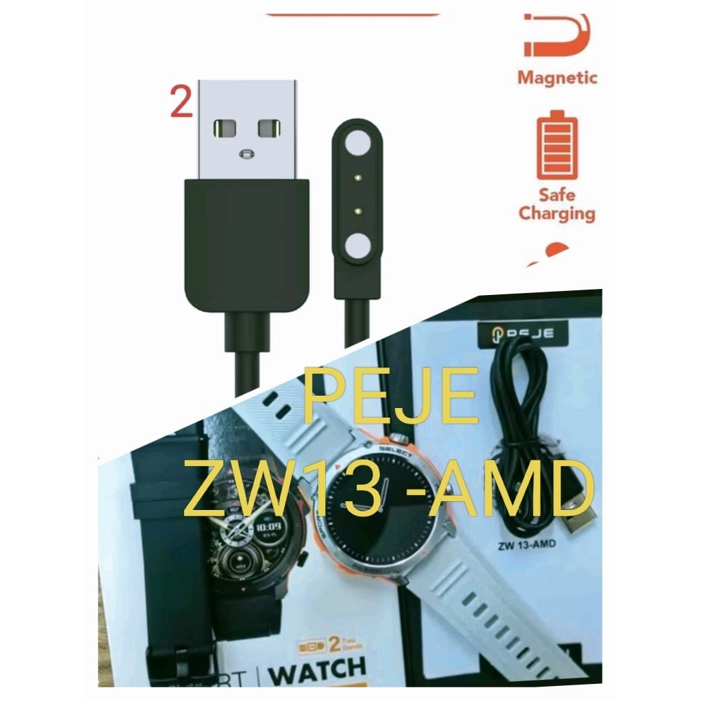 PEJE ZW13 AMD Smart Watch Kabel Charger Smartwatch PEJE ZW12 AMD Magnetic 2 Pin Kabel Casan Jam Tang