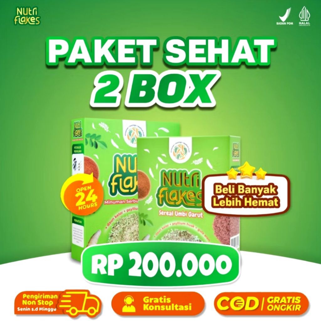

Nutriflakes Sereal Minuman Serbuk Umbi Garut Membantu Menyembuhkan Asam Lambung Gangguan Pencernaan - Paket 2 Box