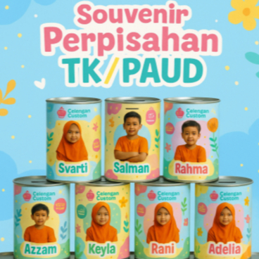 Celengan Kaleng Custom Foto Anak 14cm | Souvenir Ulang Tahun Anak Custom Nama | Celengan Karakter