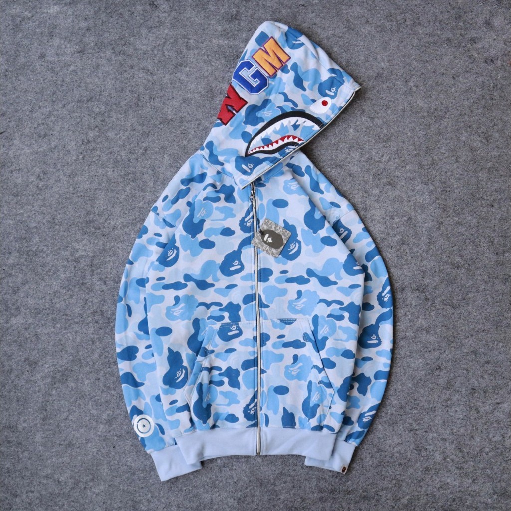 Jaket hoodie bape shark wgm keren terlaris fulltag&lebel unisex