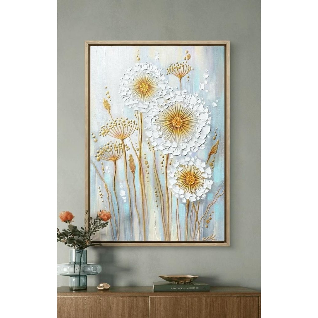Lukisan Dinding Bunga Dandelion Tekstur | Lukisan Handmade | Lukisan Aesthetic