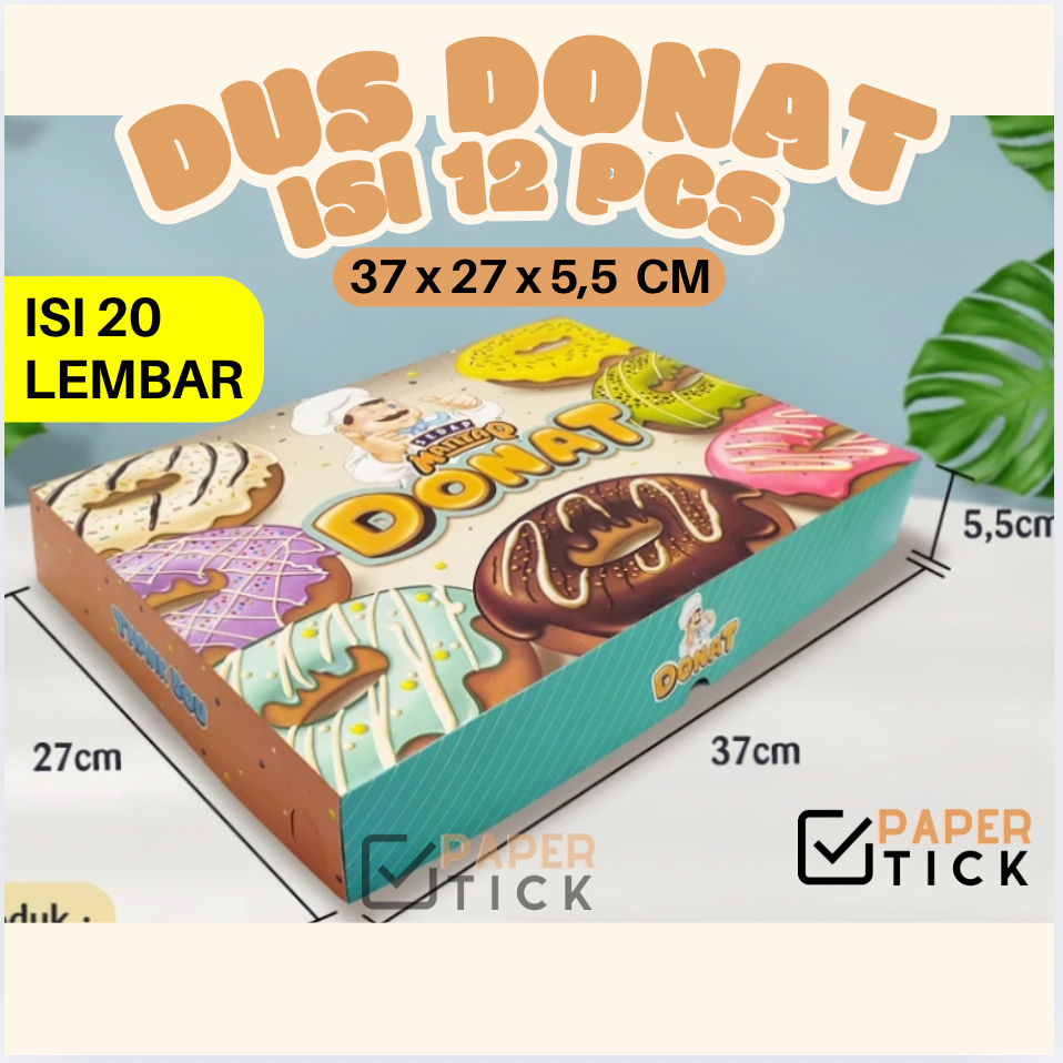 

(1PACK ISI 20 LEMBAR) 37x27x5,5 CM Box Donat Isi 12 Pcs | Dus Donat Motif | Kemasan Donat | Kotak Donat