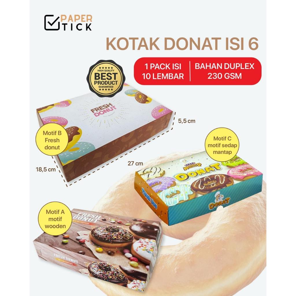 

(1PACK ISI 10 LEMBAR) 27x18,5x5,5 CM Box Donat Isi 6 Pcs | Dus Donat Motif | Kemasan Donat | Kotak Donat