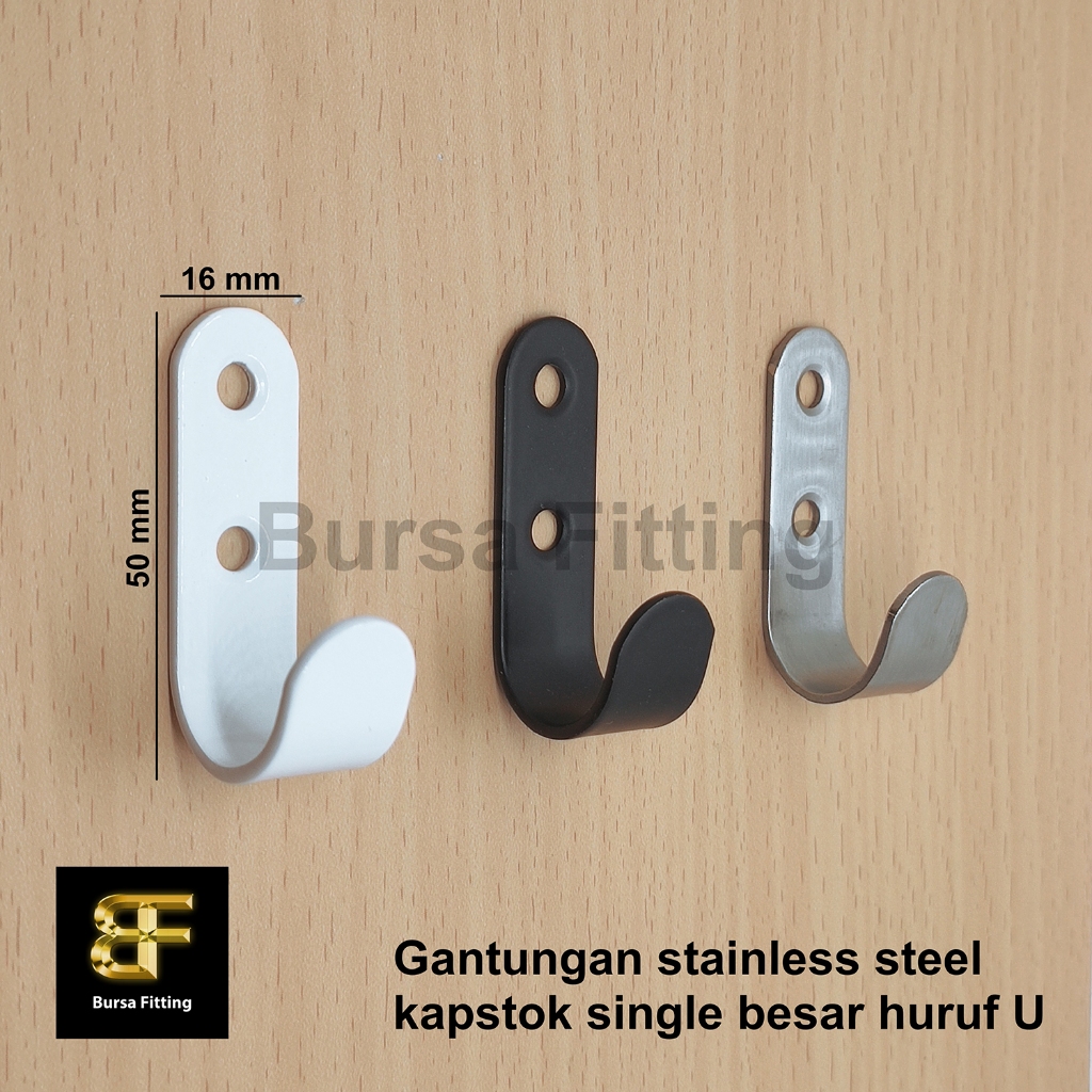 Gantungan stainless steel huruf U besar / kapstok single stainless / cantolan kunci dan baju / hook 