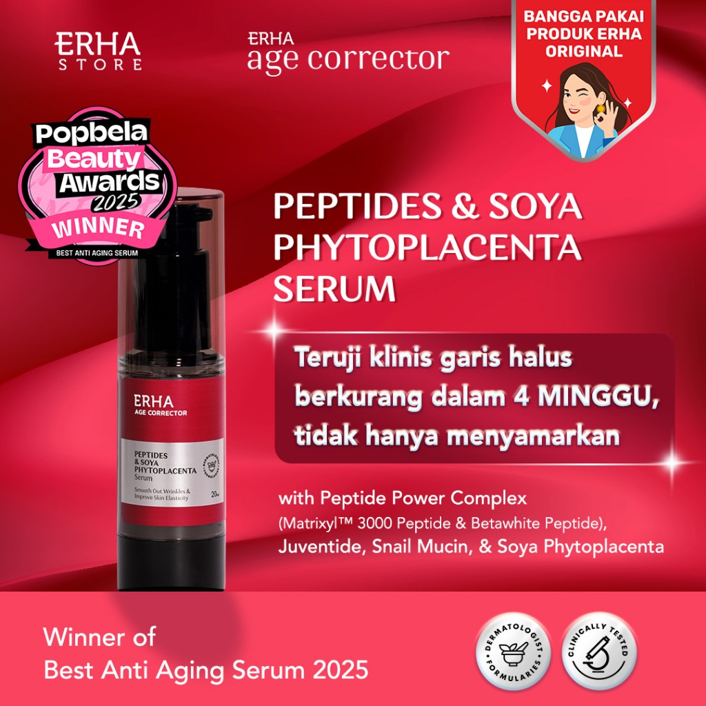 ERHA Age Corrector Serum Peptides & Soya Phytoplacenta for Well-Aging | Mengurangi Garis Halus Kerut