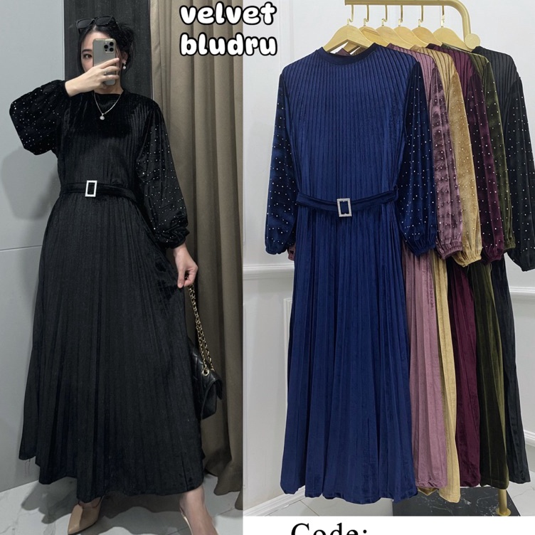 Trend GAMIS BLUDRU VELVET PREMIUM PLISKET FREE BELT MEWAH LEBARAN IDUL FITRI GROSIR PGMTA 112