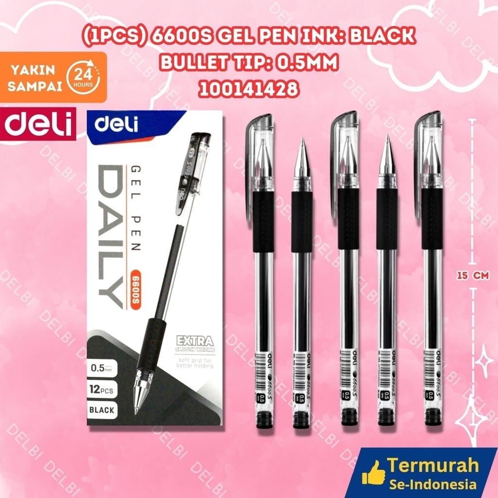 

DELI (1PCS) 6600S Gel Pen Ink Black Bullet tip 0.5mm BX144 BX3