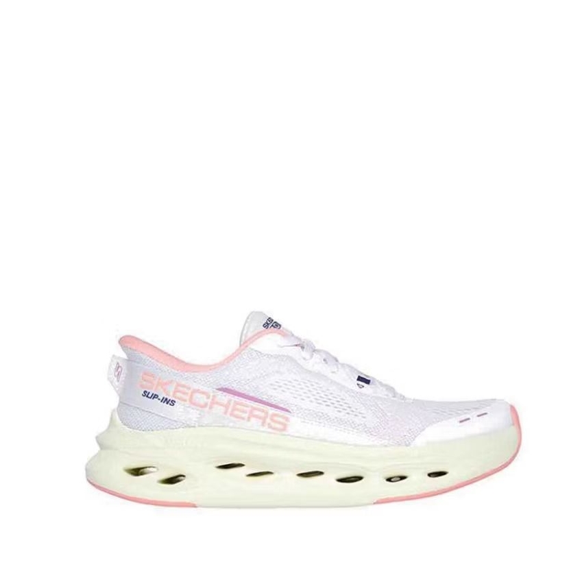 Skechers SLIP-INS GO RUN MAX CUSHIONING GLIDE STEP Women's Running Shoes -  White/Pink