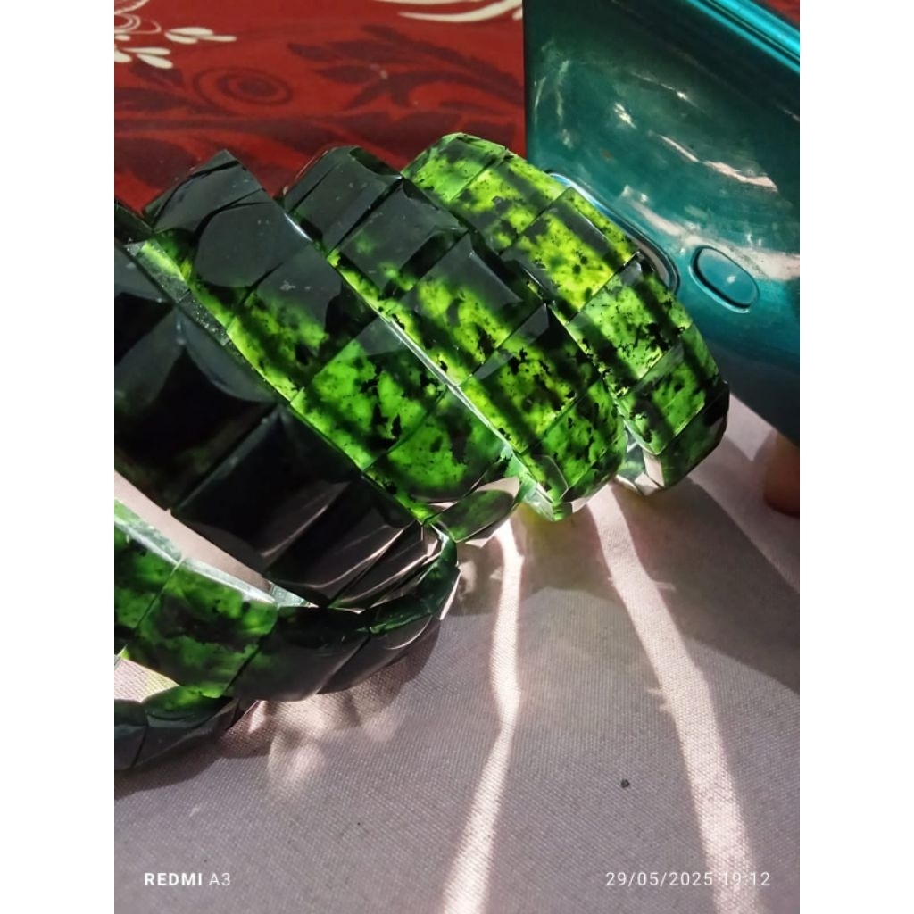 gelang batu black Jade tembus model petak cutting original asli aceh