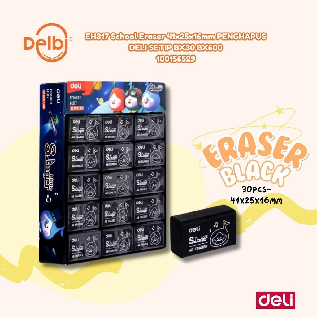 

EH317 School Eraser 41x25x16mm PENGHAPUS DELI SETIP BX30 BX600