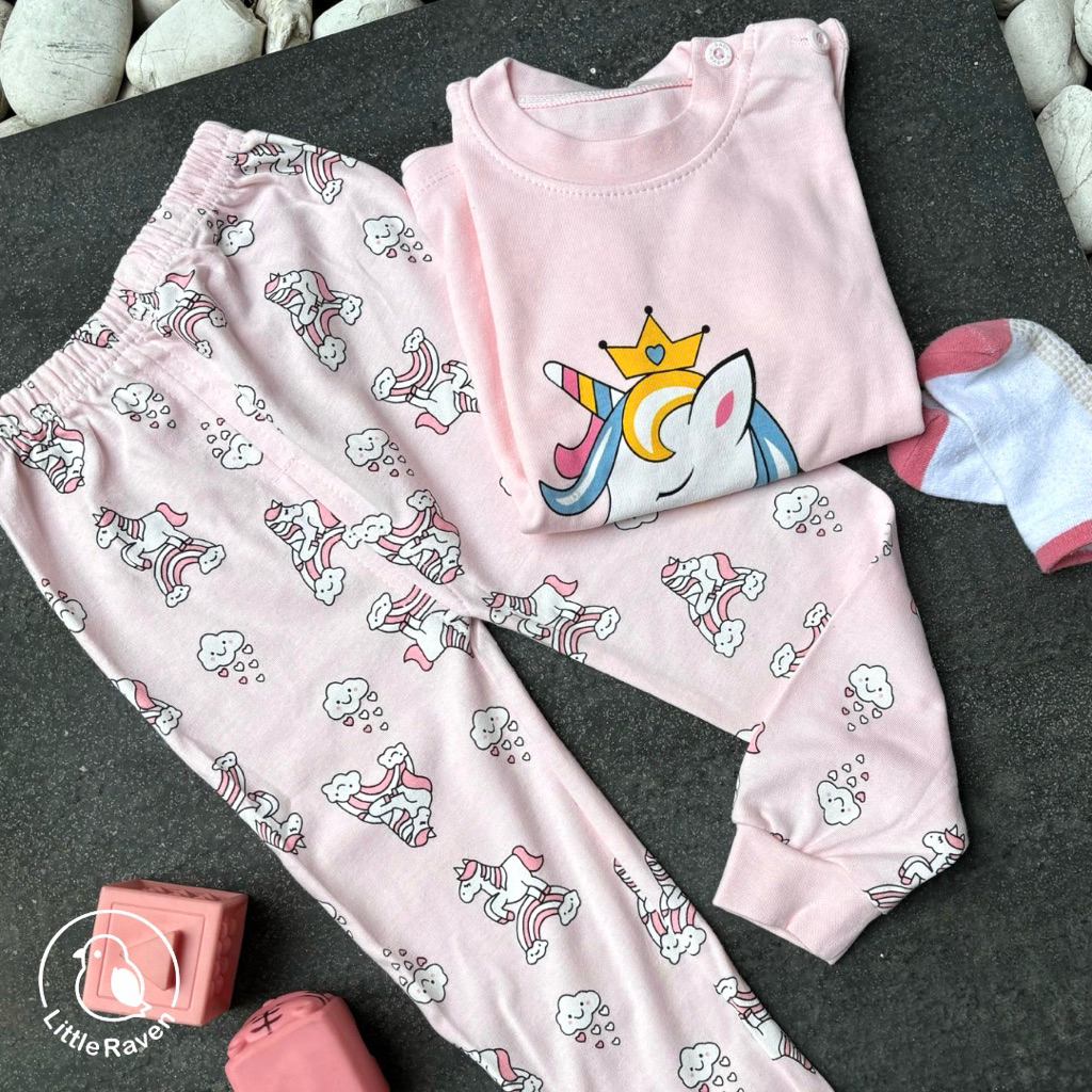 LITTLE RAVEN - Unicorn Pajama Set | piyama anak / baju tidur anak laki laki perempuan / one set slee