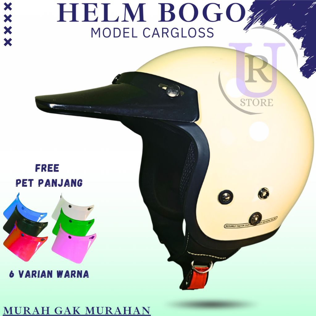 Helm Retro Model CARGLOSS / Helm Bogo Dewasa Warna CREAM YELLOW #1 | KUALITAS SNI + PET PANJANG PARU