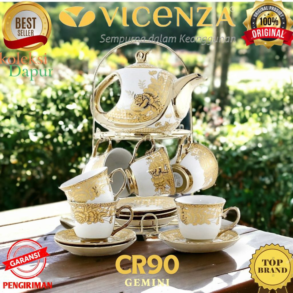 tea set gemini cr90 Vicenza, perlengkapan minum teh dan kopi Vicenza, dilengkapi set 1 teko, 6 gelas