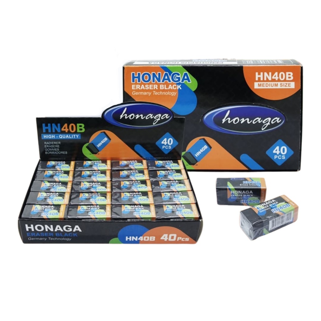 

[1 BOX / 40 pcs] Eraser Honaga HN40B Black