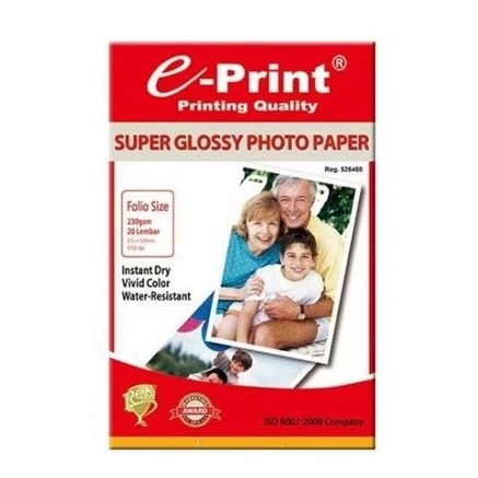 E-PRINT PHOTO PAPER GLOSSY F4 230GSM 20SHT SUPER GLOSSY