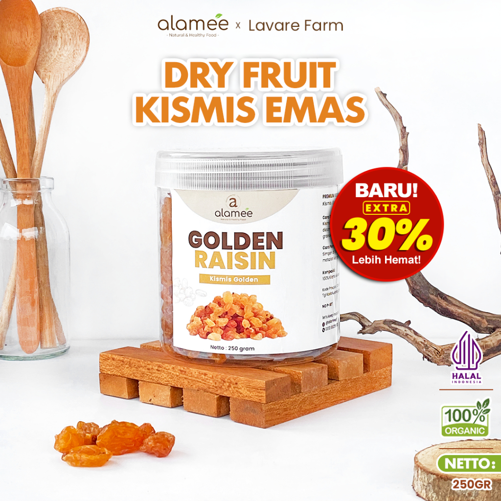 

ALAMEE Kismis Manis Premium Golden Raisin Cemilan Buah Drief Fruit Kuning Emas 250gr BUMA