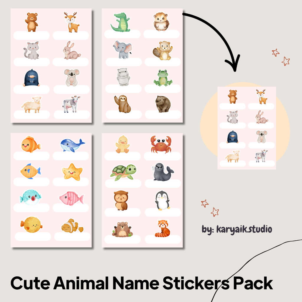 

Cute Animal Name Stickers Pack – Vinyl Aesthetic A6 | Stiker Planner, Laptop, Jurnal