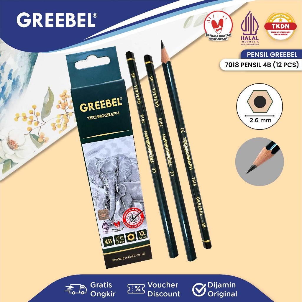 

GREEBEL Pensil kayu 4B 7018 (12PCS/SET) Pensil Tulis Ujian Sekolah
