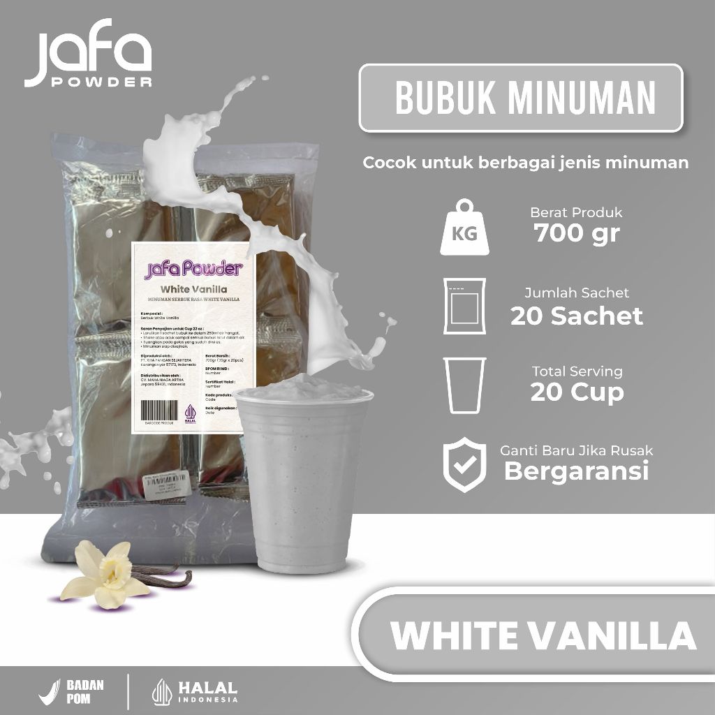 Bubuk Minuman Rasa White Vanilla 700 Gram - Bubuk Minuman Premium Rasa Vanilla - Halal & BPOM