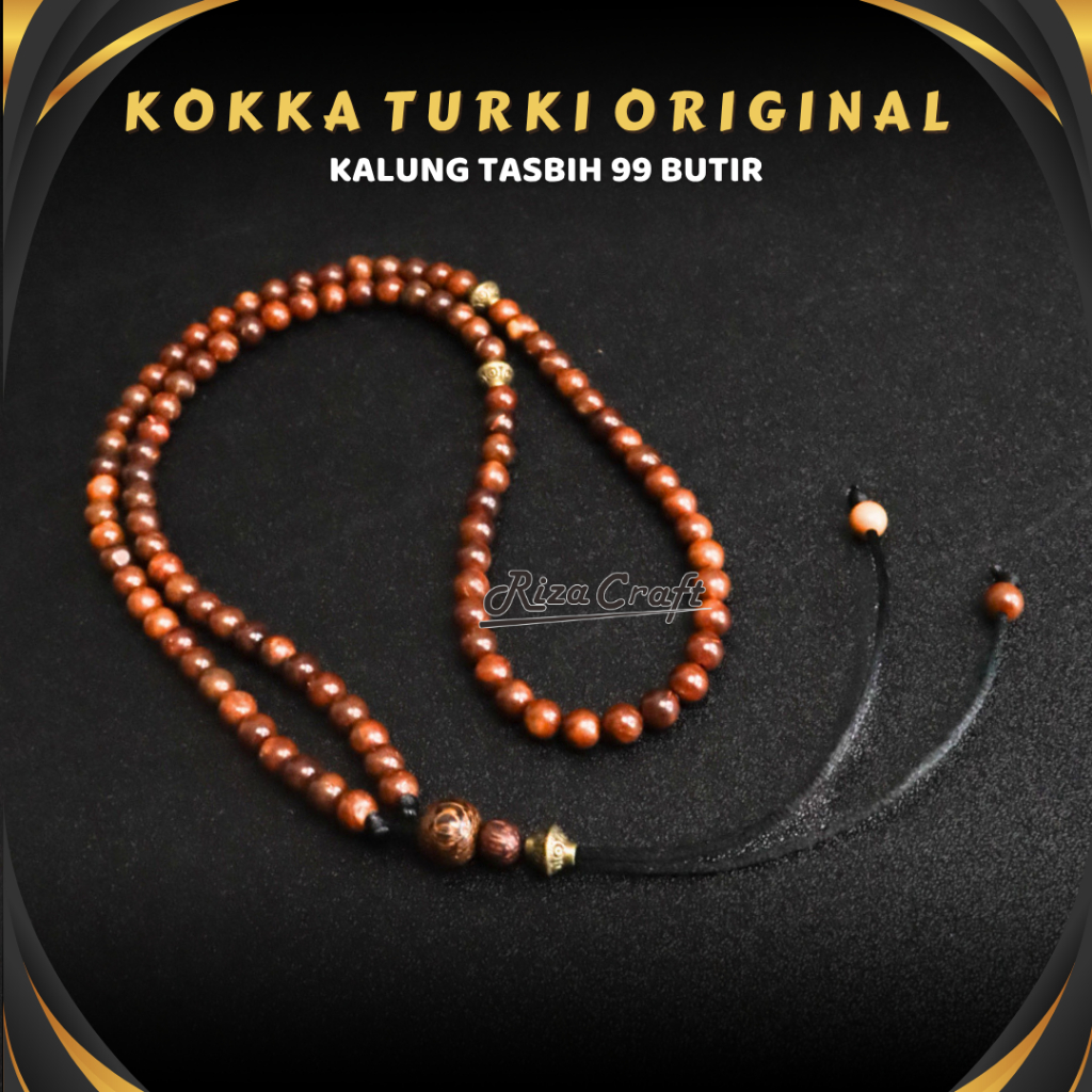 Kalung Tasbih Tasbeh Kayu Kokka Kaokah 99 Butir Asli 100% Pria Wanita Keren by RIZACRAFT