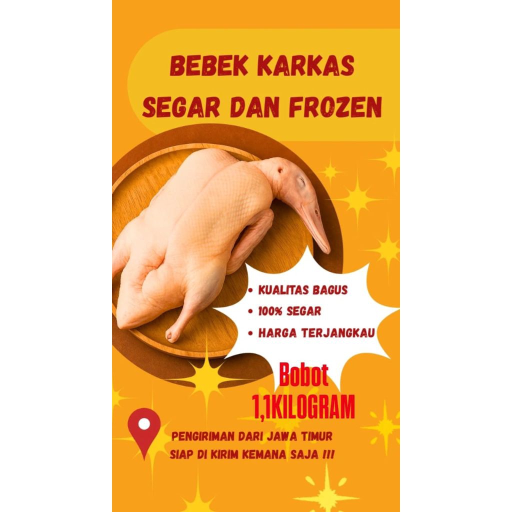 

BEBEK FROZEN, BEBEK HIBRIDA MUDA BOBOT 1,1KG BERSIH. FREE HATI, DAN AMPELA