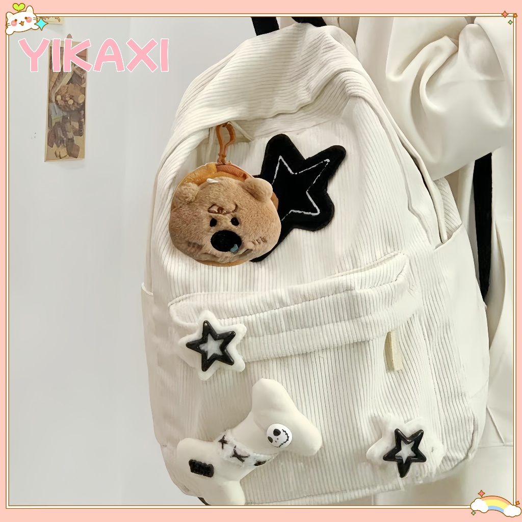 Tas Mode Jepang Korea/Tas Sekolah Kapasitas Besar Terbesar/Tas Sekolah Wanita Korduroy Bintang Lucu/