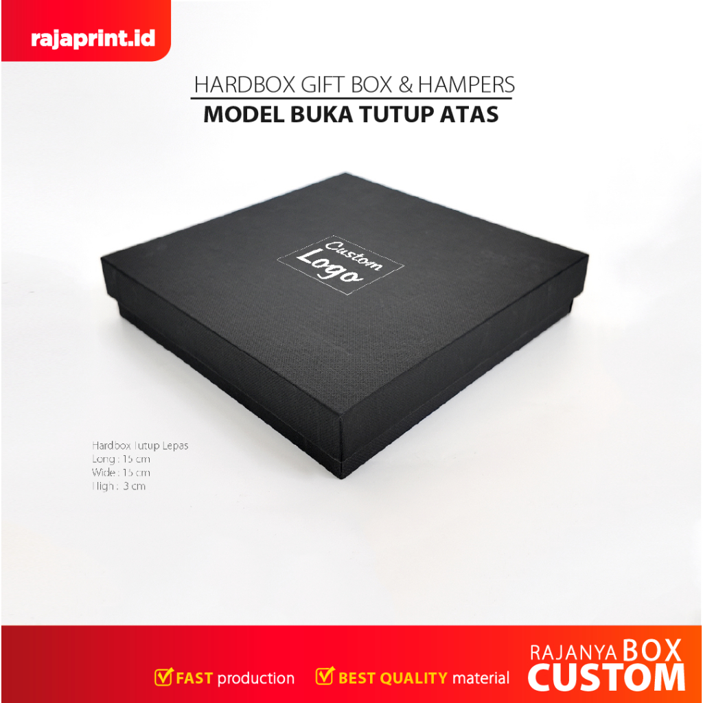 

KEMASAN HARDBOX 15 X 15 X 3 CM PREMIUM TUTUP ATAS POLOS BAHAN TEBAL BISA CUSTOM LOGO UKURAN