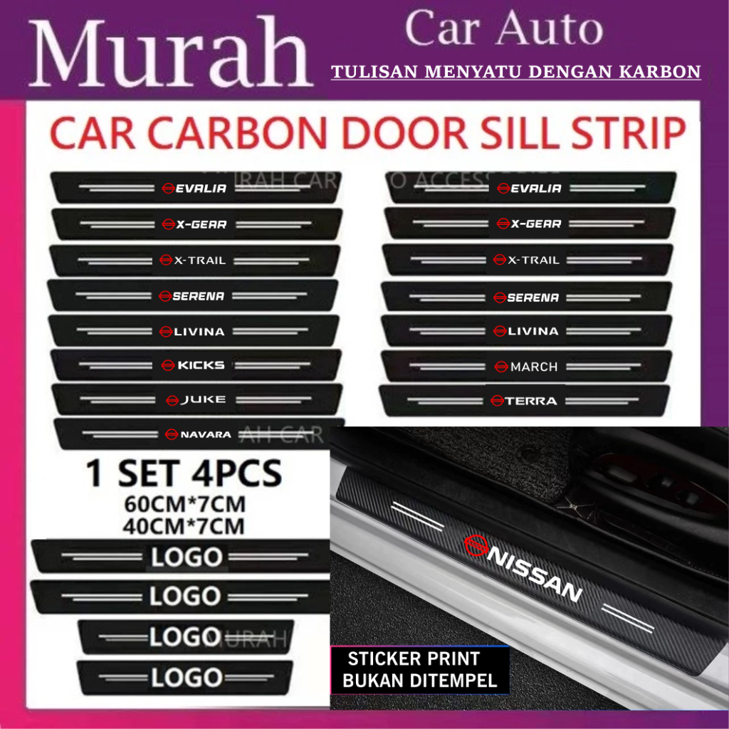 Sillplate Stiker Karbon Printing Anti gores Mobil Nissan Evalia Kicks Livina March X-trail Juke Sere