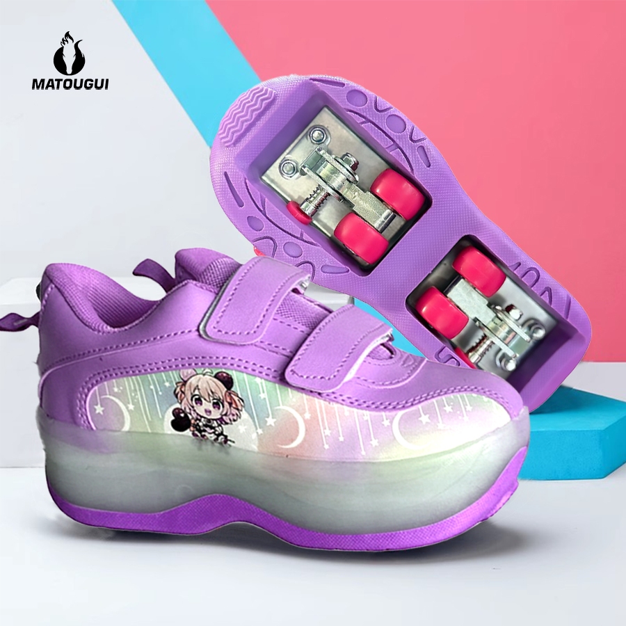 MATOUGUI sepatu roda anak 2025 Baru/sepatu roda anak laki-laki dan perempuan dengan lampu LED