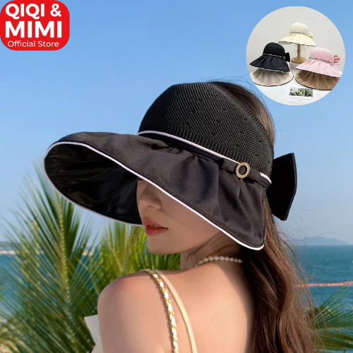 Topi Wanita Bucket Hat Aksen Pita Belakang Topi Pantai Wanita Bundar